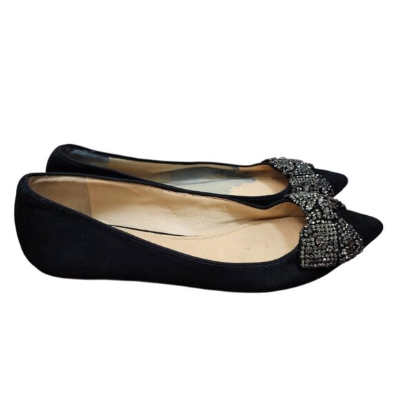 Tory Burch Black Sliver Rhinestone Bow Flats Women Size 8.5 M - Picture 2 of 14